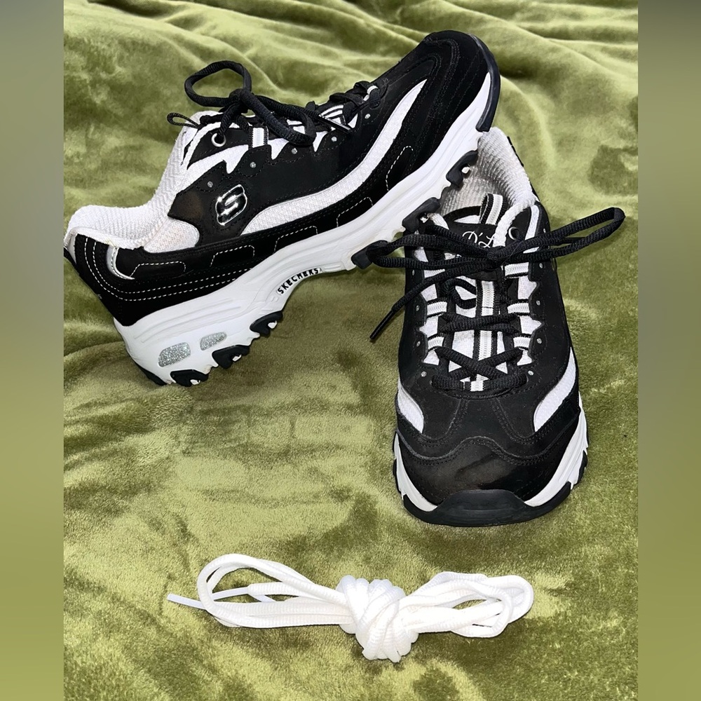 Skechers D'Lites Black and White Sneakers